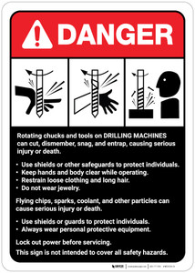 Danger: Drilling Machine Guidelines ANSI - Wall Sign