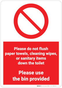 Do Not Flush Paper Towels/Wipes/Sanitary Items Down Toilet - Wall Sign Do Not Flush Paper Towels/Wipes/Sanitary Items Down Toilet - Wall Sign