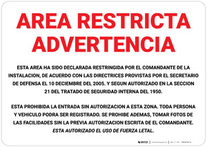 Restricted Area Warning Spanish - Wall Sign