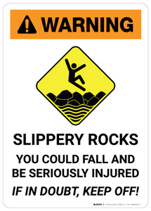 Warning: Slippery Rocks with Icon - Wall Sign
