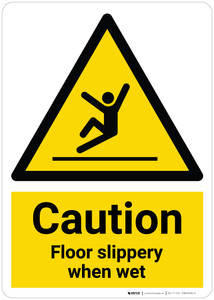 Caution: Floor Slippery When Wet with Pictogram - Wall Sign