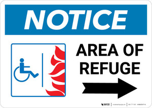 Notice: Area Of Refuge with ADA Fire Icon Right Arrow Landscape