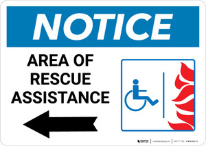 Notice: Area Of Rescue Assistance with ADA Fire Icon Left Arrow Landscape