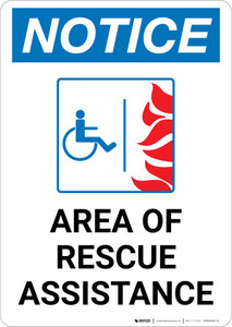 Notice: Area Of Rescue Assistance with ADA Fire Icon Portrait