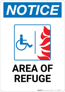 Notice: Area of Refuge with ADA Fire Icon Portrait