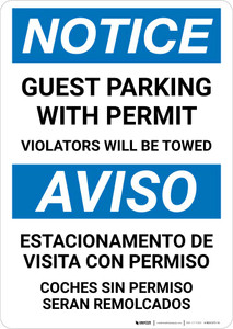 Notice: Bilingual Spanish Guest Parking With Permit - Violators Will Be Towed Portrait