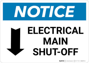 Notice: Electrical Main Shut-Off Landscape with Down Arrow