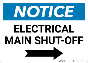 Notice: Electrical Main Shut-Off Landscape with Right Arrow