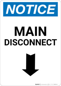 Notice: Main Disconnect Portrait with Down Arrow