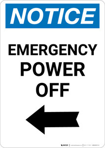 Notice: Emergency Power Off Left Arrow Portrait