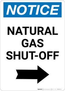 Notice: Natural Gas Shut-Off with Right Arrow Portrait