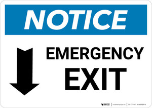 Notice: Emergency Exit with Down arrow Landscape