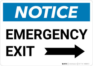 Notice: Emergency Exit with Right arrow Landscape