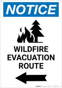 Notice: Wildfire Evacuation Route with Left Arrow and Icon Portrait