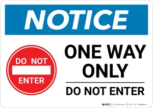 Notice: One Way Only - Do Not Enter with Icon Landscape