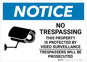Notice: No Trespassing - Property Protected by Video Surveillance with Icon Landscape