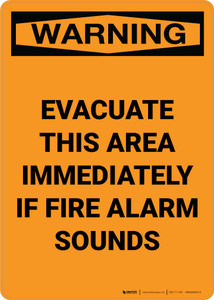 Warning: Evacuate This Area Immediately If Fire Alarm Sounds Portrait