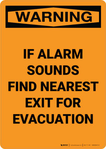 Warning: If Alarm Sounds Find Nearest Exit For Evacuation Portrait