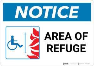 Notice: Area Of Refuge with ADA Fire Icon Landscape