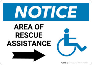 Notice: Area Of Rescue Assistance with ADA Icon and Right Arrow Landscape