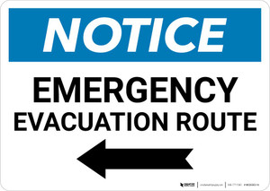 Notice: Emergency Evacuation Route with Left Arrow Landscape Notice: Emergency Evacuation Route with Left Arrow Landscape