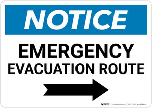 Notice: Emergency Evacuation Route with Right Arrow Landscape