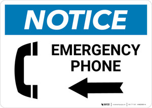 Notice: Emergency Phone with Left Arrow and Icon Landscape