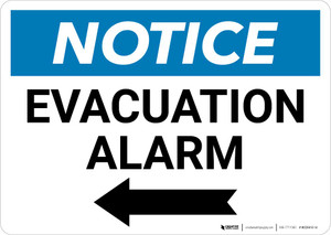 Notice: Evacuation Alarm Left Arrow Landscape
