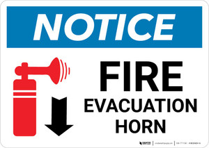 Notice: Fire Evacuation Horn Down Arrow with Icon Landscape