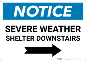 Notice: Severe Weather Shelter Downstairs with Right Arrow Landscape