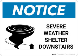 Notice: Severe Weather Shelter Downstairs with Icon Landscape