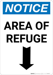 Notice: Area of Refuge Down Arrow Portrait