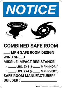 Notice: Hurricane/Tornado Safe Room Design Wind Speed Portrait