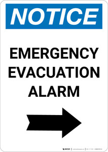 Notice: Emergency Evacuation Alarm with Right Arrow Portrait