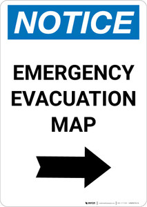 Notice: Emergency Evacuation Map with Right Arrow Portrait