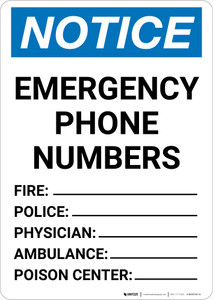 Notice: Emergency Phone Numbers Portrait Notice: Emergency Phone Numbers Portrait