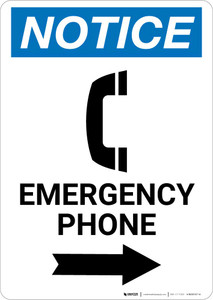 Notice: Emergency Phone Right Arrow with Icon Portrait