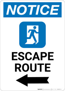 Notice: Escape Route Left Arrow with Icon Portrait
