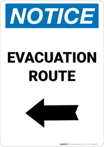Notice: Evacuation Route Left Arrow Portrait