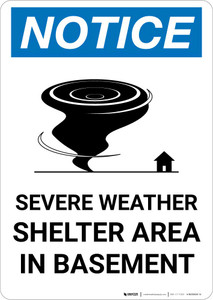 Notice: Severe Weather Shelter Area In Basement Portrait