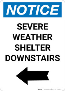 Notice: Severe Weather Shelter Downstairs Left Arrow Portrait