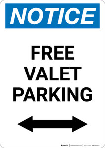 Notice: Free Valet Parking with Bidirectional Arrow Portrait