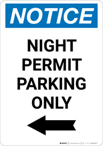Notice: Night Permit Parking Only with Left Arrow Portrait