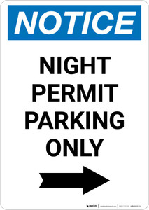 Notice: Night Permit Parking Only with Right Arrow Portrait