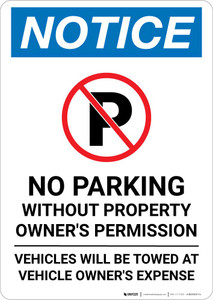 Notice: No Parking Without Property Owner's Permission with Icon Portrait