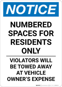 Notice: Numbered Spaces Residents Only Portrait