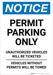 Notice: Permit Parking Only - Unauthorized Vehicles will be Ticketed Portrait
