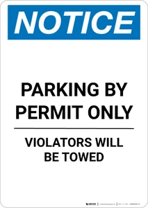 Notice: Parking By Permit Only - Violators Will Be Towed Portrait