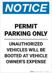 Notice: Permit Parking Only - Unauthorized Vehicles Will be Booted Portrait