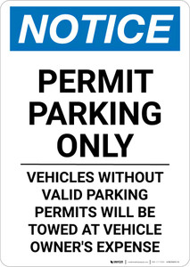 Notice: Permit Parking Only - Vehicles Without Valid Parking Permits Portrait